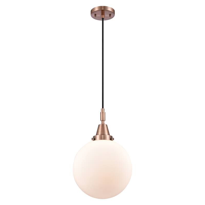 Innovations Lighting Downtown Urban - Caden Beacon - 1 Light 10" Cord Hung Mini Pendant - Antique Copper/Matte White Shade