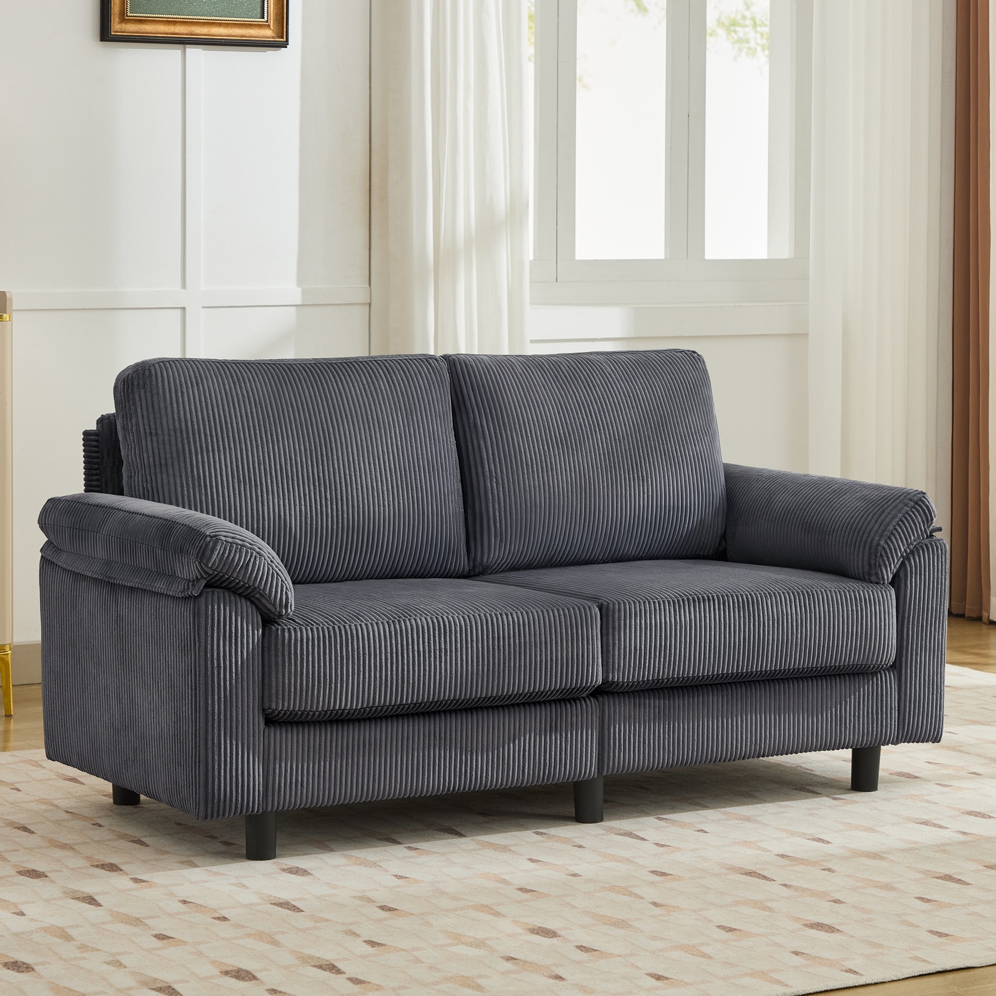 Modern Corduroy Upholstered Loveseat with Pillow Top Arms