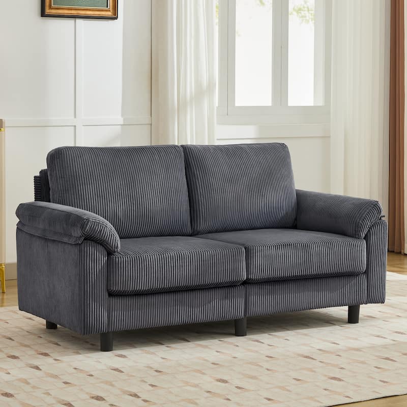Modern Corduroy Upholstered Loveseat with Pillow Top Arms - Grey