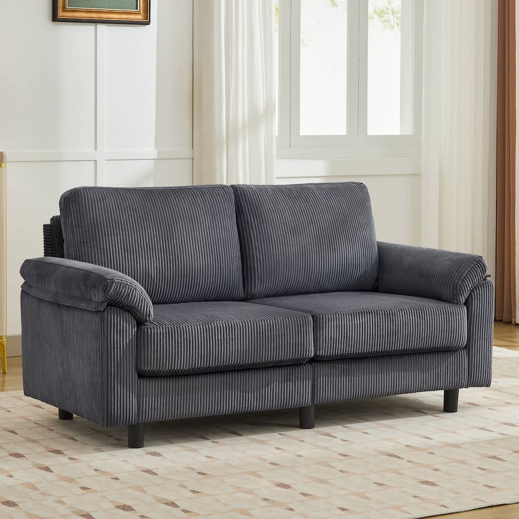 Modern Corduroy Upholstered Loveseat with Pillow Top Arms