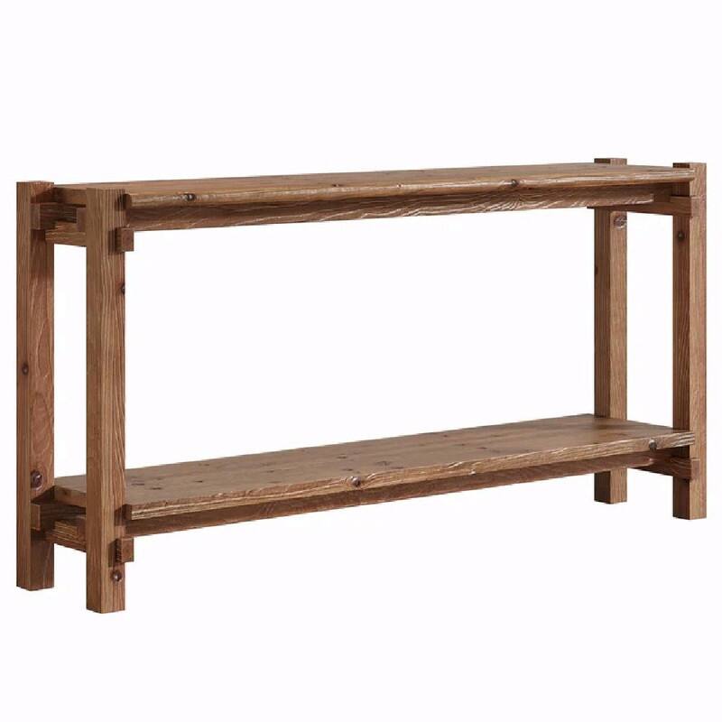 63" Solid Wood Rustic Console Table with Dual Shelves and Sturdy Legs