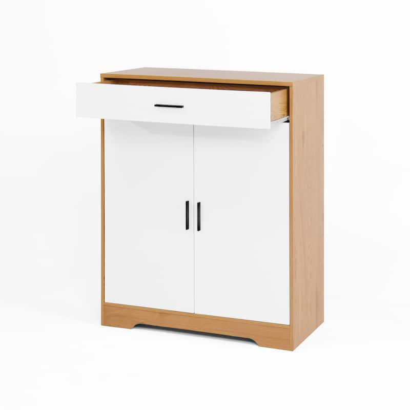 Freestanding Wooden Shoe Cabinet, 4-Tier Shoe Rack Organizer, Shoe Cabinet with Drawer, 2 Door & Adjustable Shelves