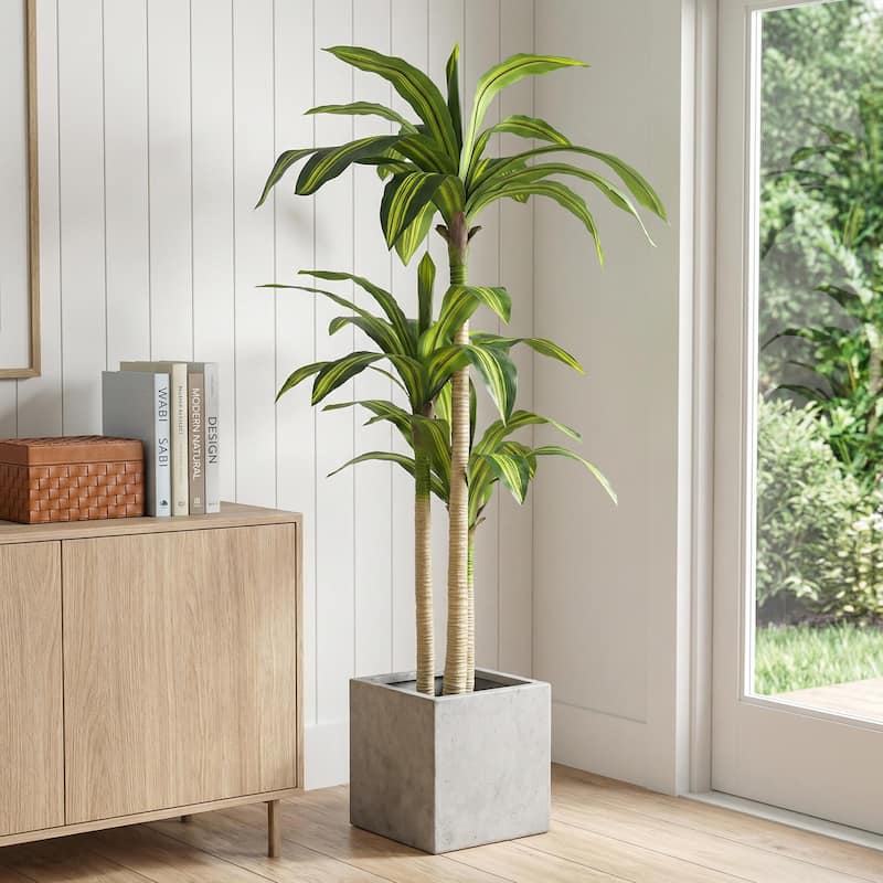 5" Artificial Dracaena Tree with Black Plastic Pot, 1pc/set