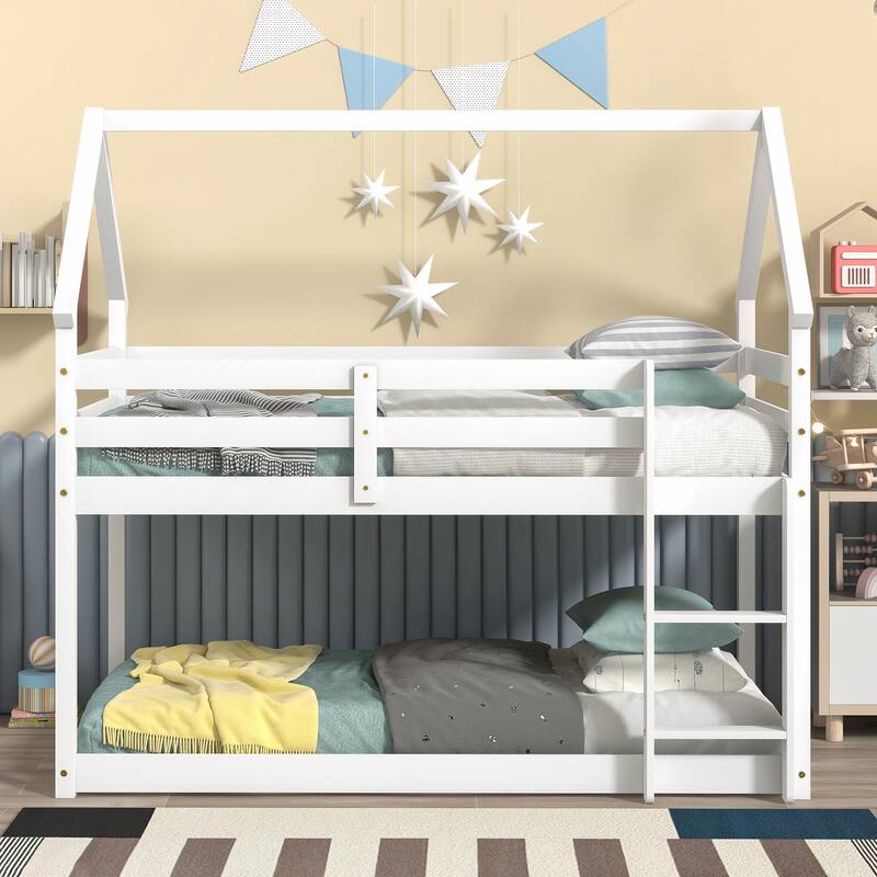 Twin over Twin Loft Bed Wood House Bunk Bed & Low Height Design Kids' Beds Bed Bath & Beyond