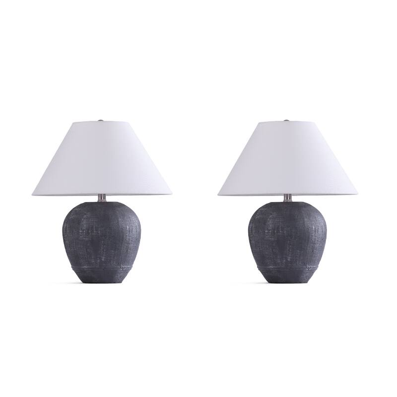 Modern Ceramic Table Lamp with Cone Linen Shade - Small:15.6"Wx15.6"Dx18"H - Dark Grey-2SET