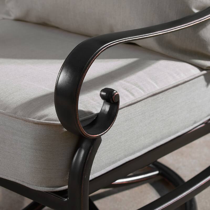 Aluminum Outdoor Deep Seating Swivel Rocking Club Chairs in Antique Copper Finish with Thick Grey Polyester Cushions (set of 2)