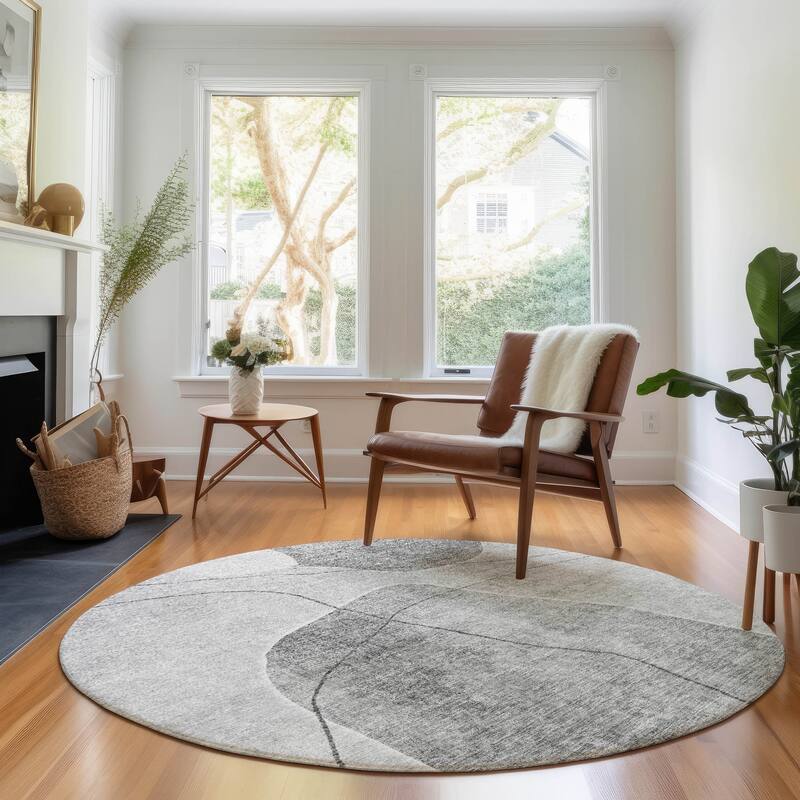 Premium Washable Super Soft Abstract Mod Mayfield Rug - Gray - 8' x 8' - Round