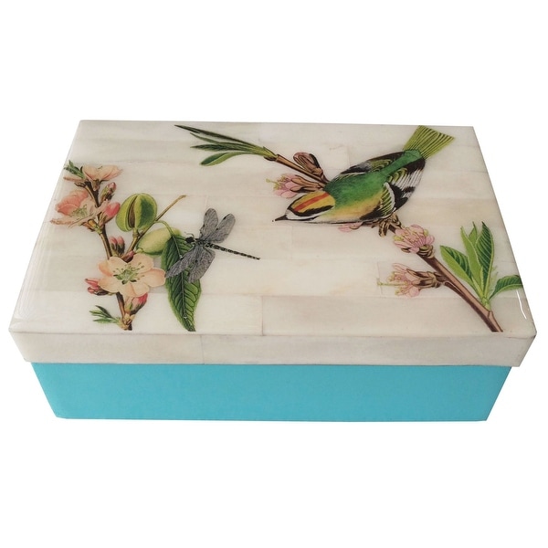 5.75" Blue and Ivory White Flora and Fauna Keepsake Box - N/A