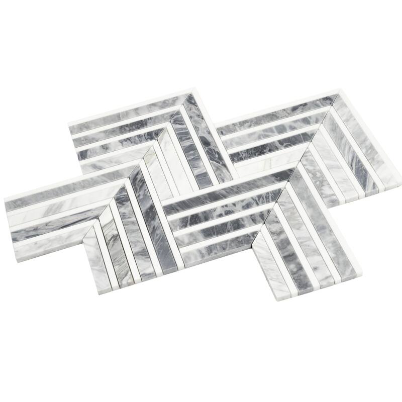 Toscana 13x16 in. Polished Calacatta Bluette, Thassos White Chevron Mosaic Wall and Floor Tile (7.24 sq ft/case, 5-Pack)