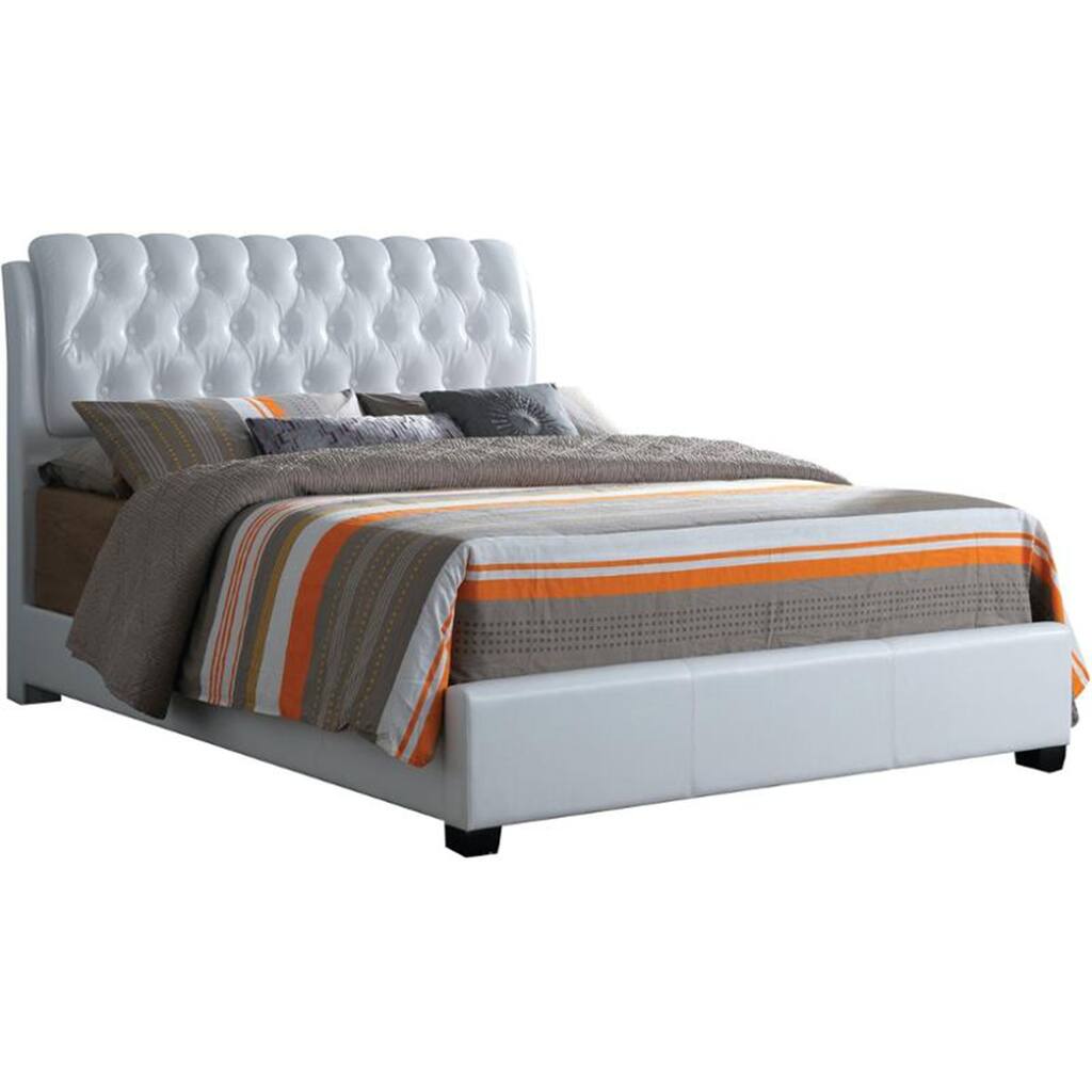 Sophisticated Contemporary Style Fully Padded Queen Size Bed, White