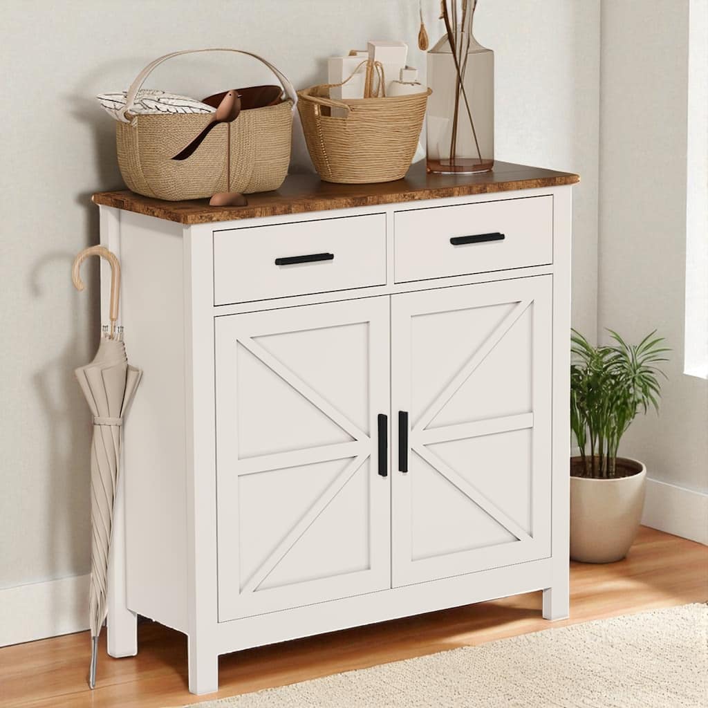 Modern Farmhouse Kitchen Sideboard with 2 Drawers and Double Doors, Buffet Storage Cabinet Coffee Bar for Dining Room.