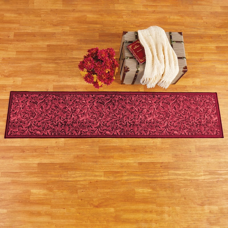 Elegant Siena Scrolling Leaf Design Extra Long Runner Rug - Burgundy - 20" x 90"