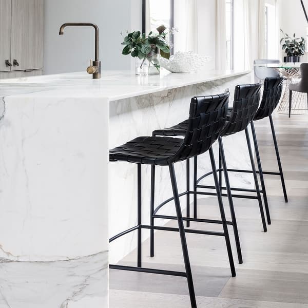 Soho Midcentury Modern Leather Weave Bar Stool (26inch/ 30inch