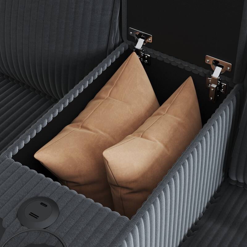 133.4" Corduroy L-Shaped Sectional Sofa with USB Charging and Storage, 6-Seater