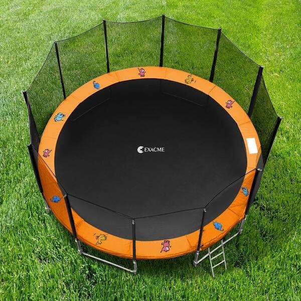 dimension image slide 2 of 4, ExacMe Trampoline Pad Replacement, Round Safety Spring Cover 10 and 16 Foot, Orange with Animal