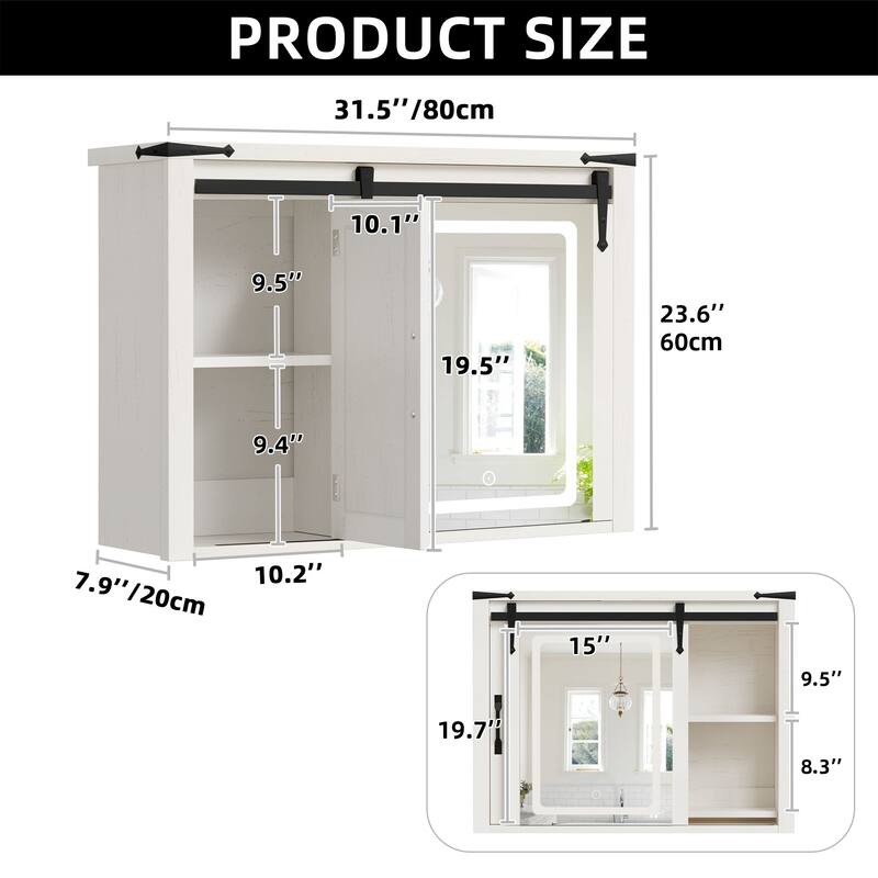 Moasis Bathroom Medicine Cabinet Wall Mounted Storage Organizer with Mirror and Sliding Barn Door