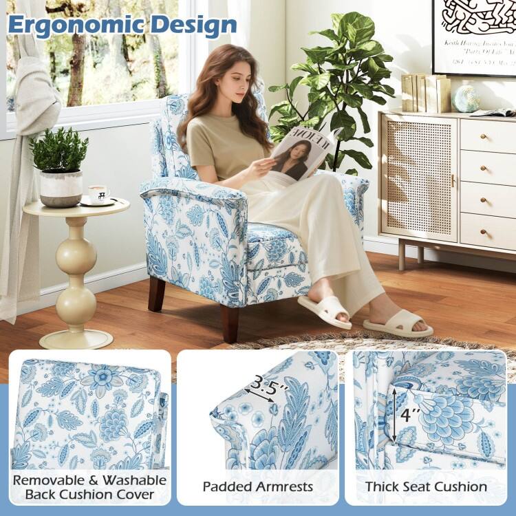 Blue Linen Upholstered Sofa Chair with Foam Cushion and Rubber Wood Frame - 32" x 30" x 36" (L x W x H)