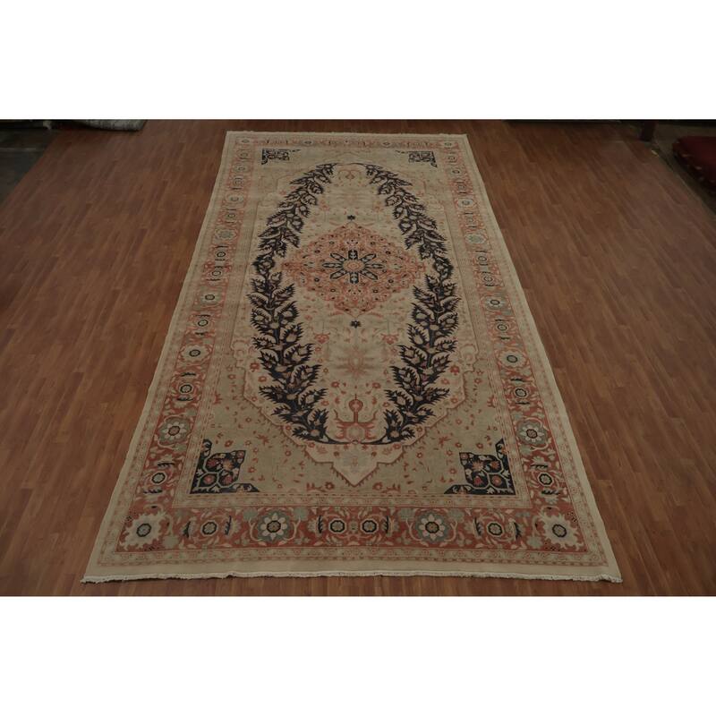 Hand Knotted Oriental 100% Wool Carpet Traditional Floral Beige & Ivories Ziegler Area Rug - 19' 2'' X 9' 7''