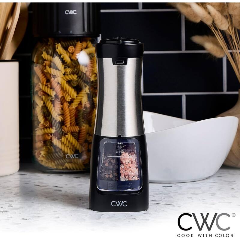 COOK WITH COLOR 2-in-1 Rechargeable Salt & Pepper Shaker - 2 Grinders for Salt and Pepper