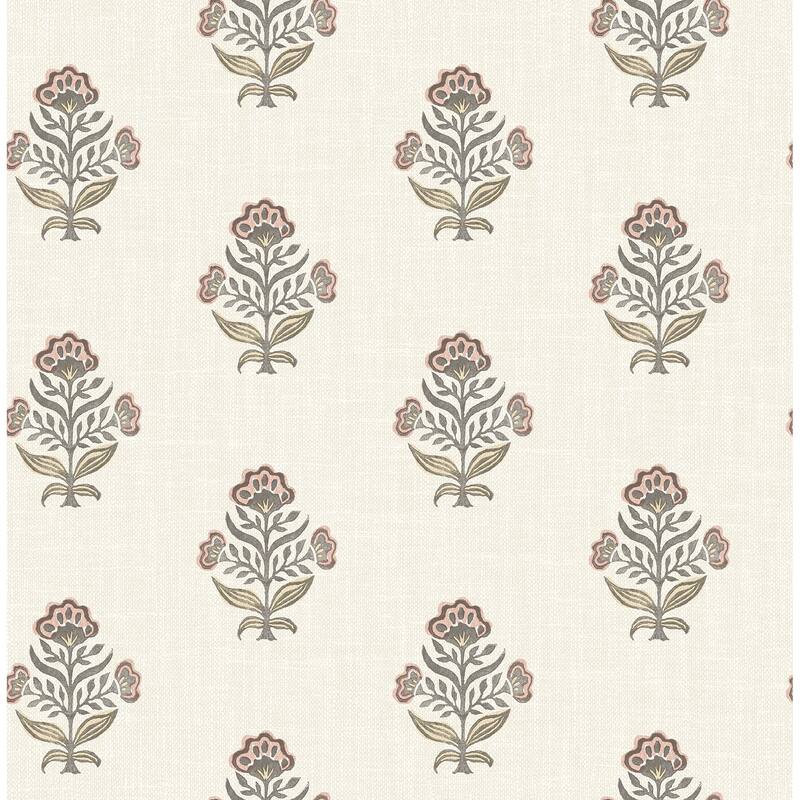 Chesapeake Hollyhock Rust Floral Crest Wallpaper