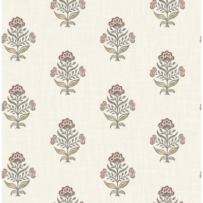 Chesapeake Hollyhock Rust Floral Crest Wallpaper