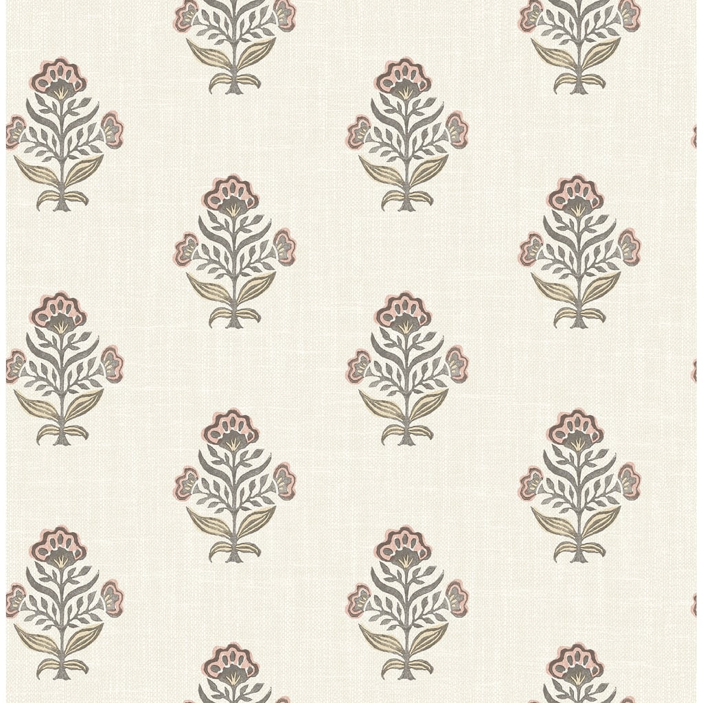 Chesapeake Hollyhock Rust Floral Crest Wallpaper