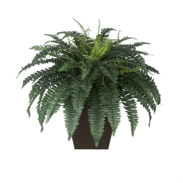 slide 2 of 7, Faux Fern in Square Zinc Planter Gloss Brown