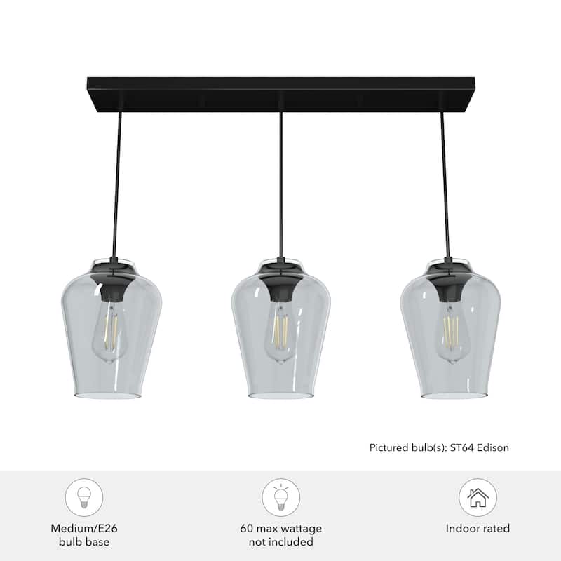 Hunter Vidria 3-Light Linear Cluster Ceiling Light - Kitchen Island, Dining Room Table - Contemporary, Transitional