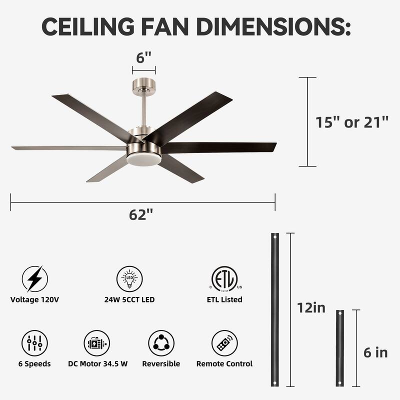 Brushed Nickel 62 in. Integrated LED 6-Speed Color Changing Indoor Ceiling Fan