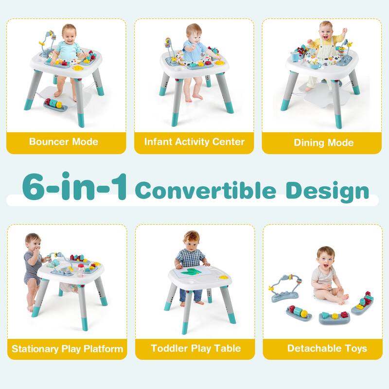 Multicolor 6-in-1 Kids Activity Center with Rotating Seat, Toys and Adjustable Board - 24" L × 24" W × 27" H