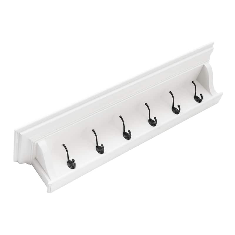 HomeRoots 51" White Solid Wood Eight Hook Wall Mount Coat Rack