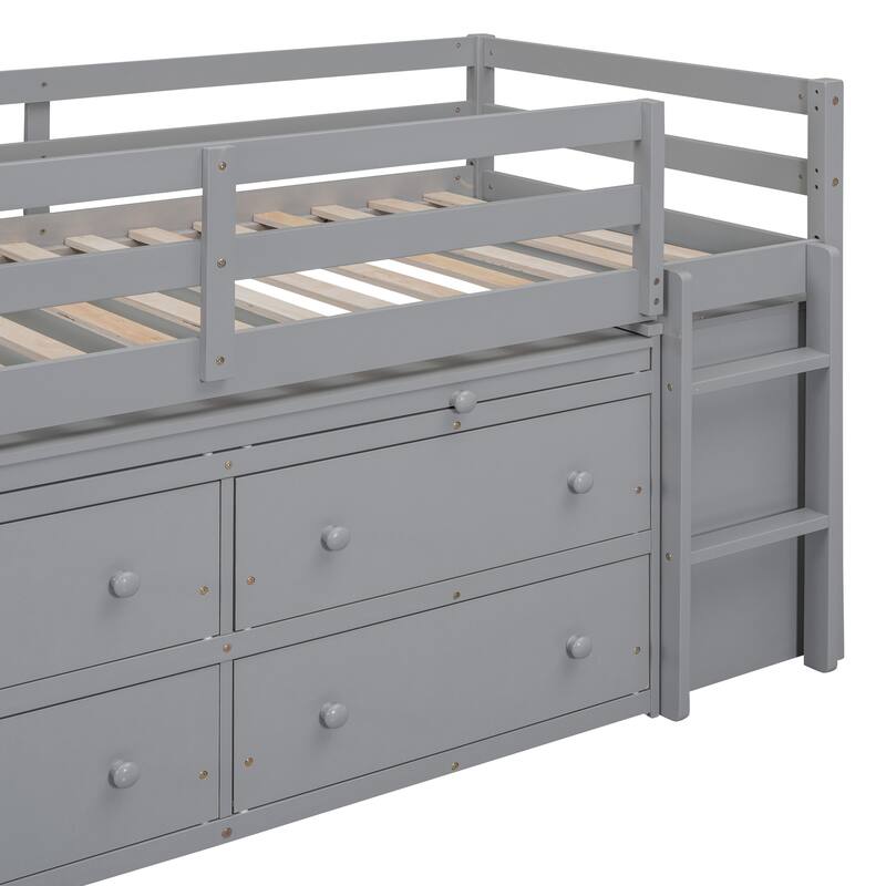 Twin Size Loft Bed with Desk and Drawers