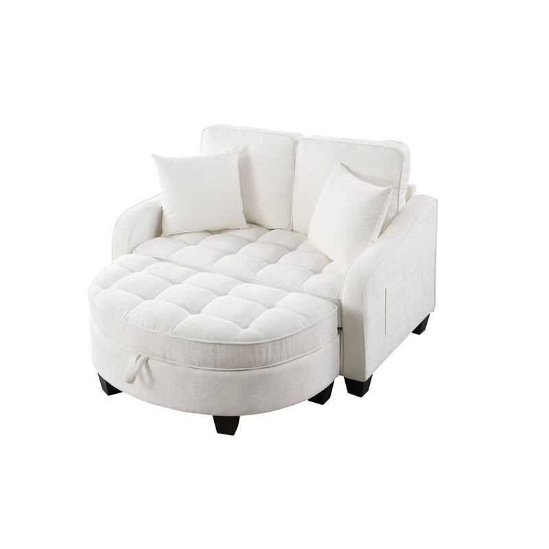 Roomfitters Two-Seater Sofa Chaise with Storage Ottoman, Irregular Armrests and Backrest, Upholstered Sofa with Pillows