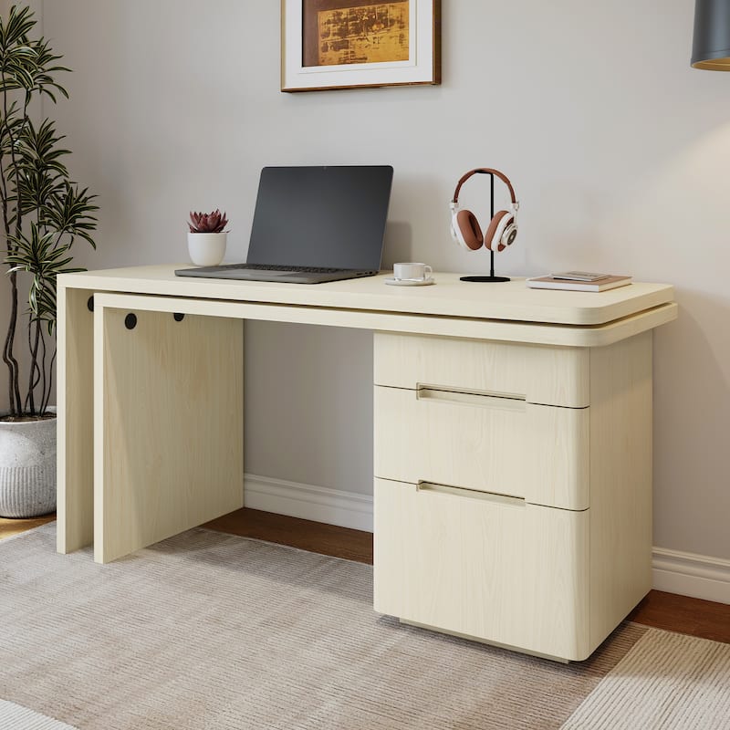 90" Modern L-Shaped Executive Desk with 3 Drawers & 360° Rotating Top - Office Corner Workstation for Home or Living Room