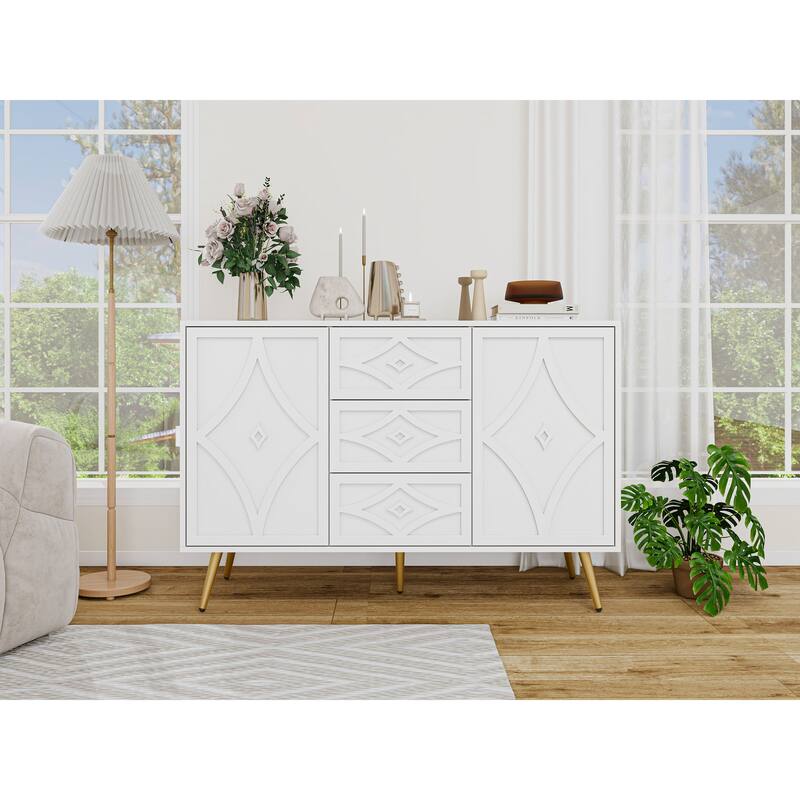 2-Door, 3-Drawer Buffet Cabinet - Adjustable Shelf for Living Room or Kitchen Use