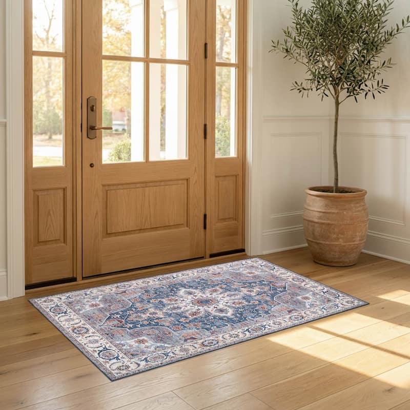 Wyatt & Ash Dream Mink Printed Chenille Rugs - Navy - 3' x 5'