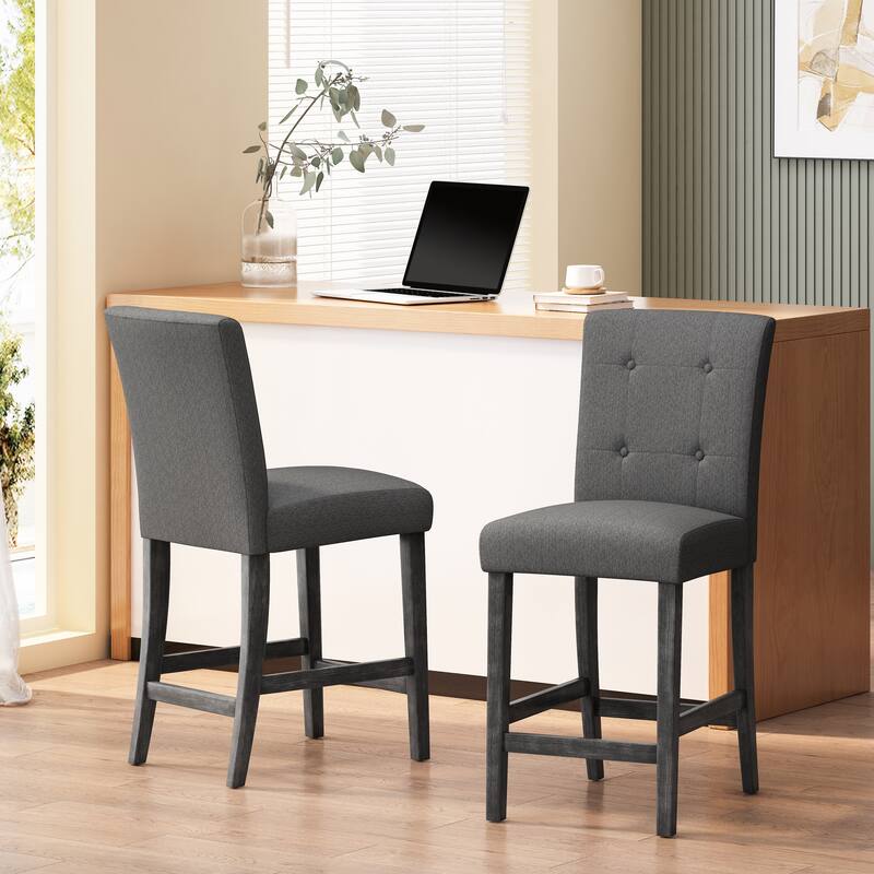 Button Tufted 26 Inch Counter Stools, Set Of 2