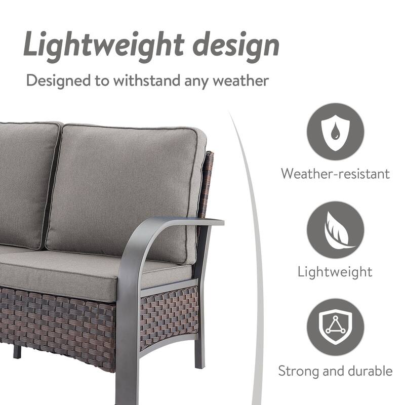 Gymojoy Industrial Style Premium Outdoor 3-Seat Rattan Sofa