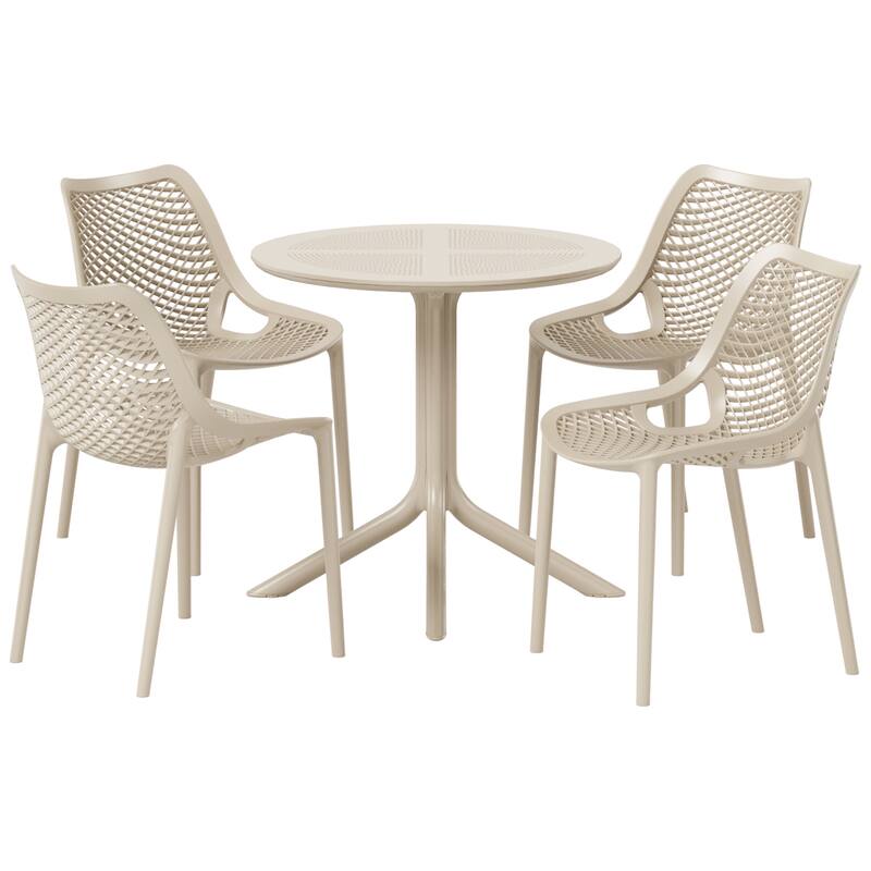 Frond and Form 4-Person Outdoor Round Dining Set - Sand