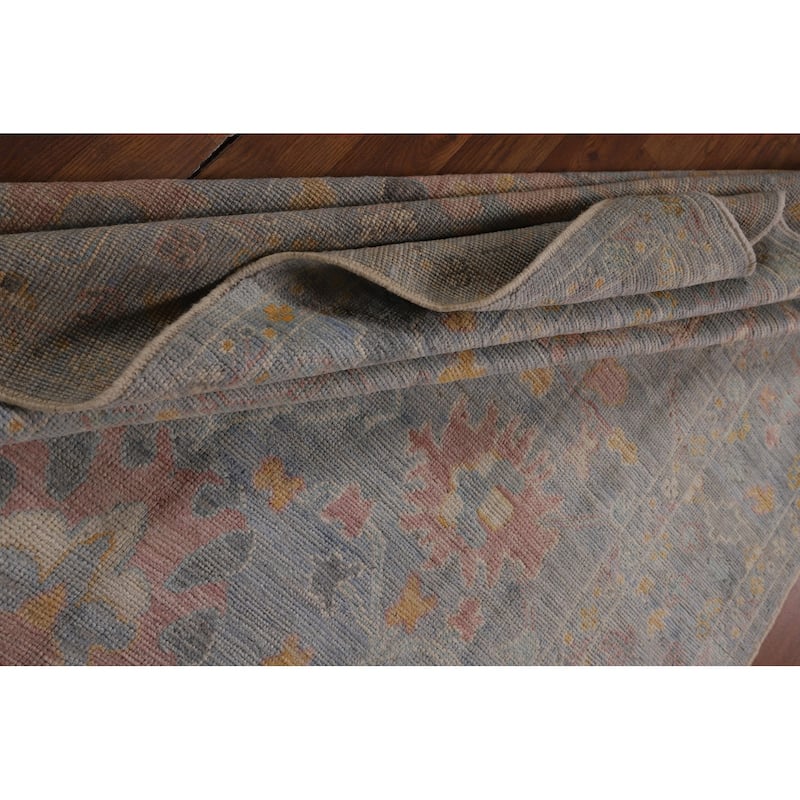 All-Over Blue Oushak Turkish Rug Handmade Wool Carpet - 4'11"x 7'0"