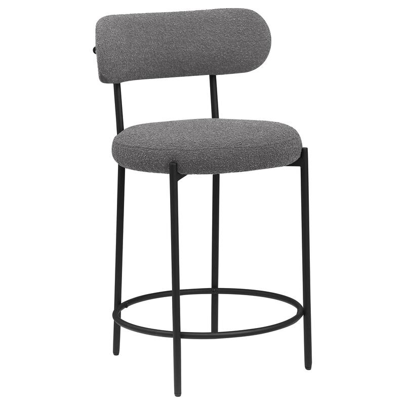Winona Counter Height Chair Set of 2, Gray Boucle, Black Metal 25 Inch