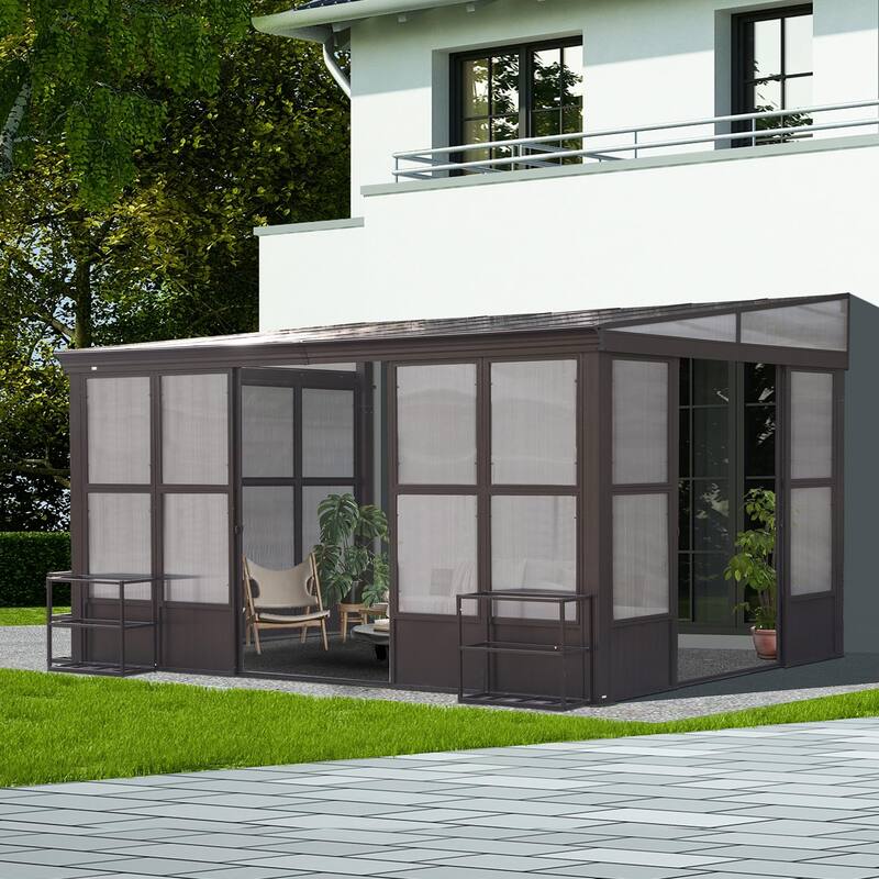 Lean-to Sunroom 10x12FT, Wall Mounted Solarium