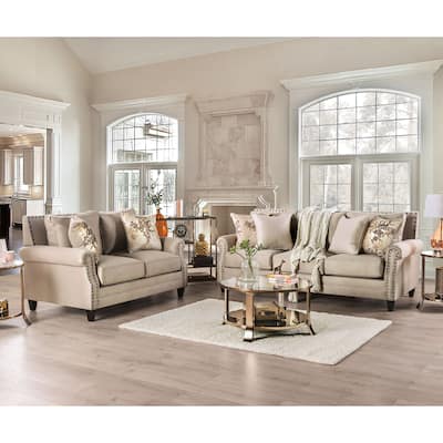 Furniture of America Qyn Traditional Beige 2-piece Living Room Set