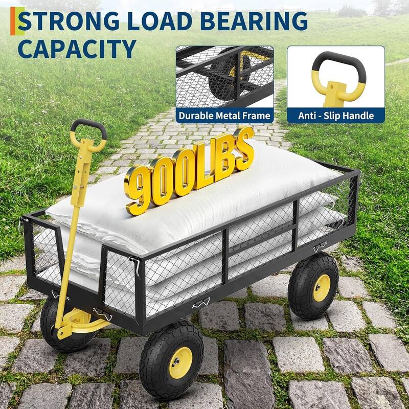900 lbs Load Garden Cart with Removable Mesh Sides, Yard Cary Utility Wagon for Lawn Backyard Use