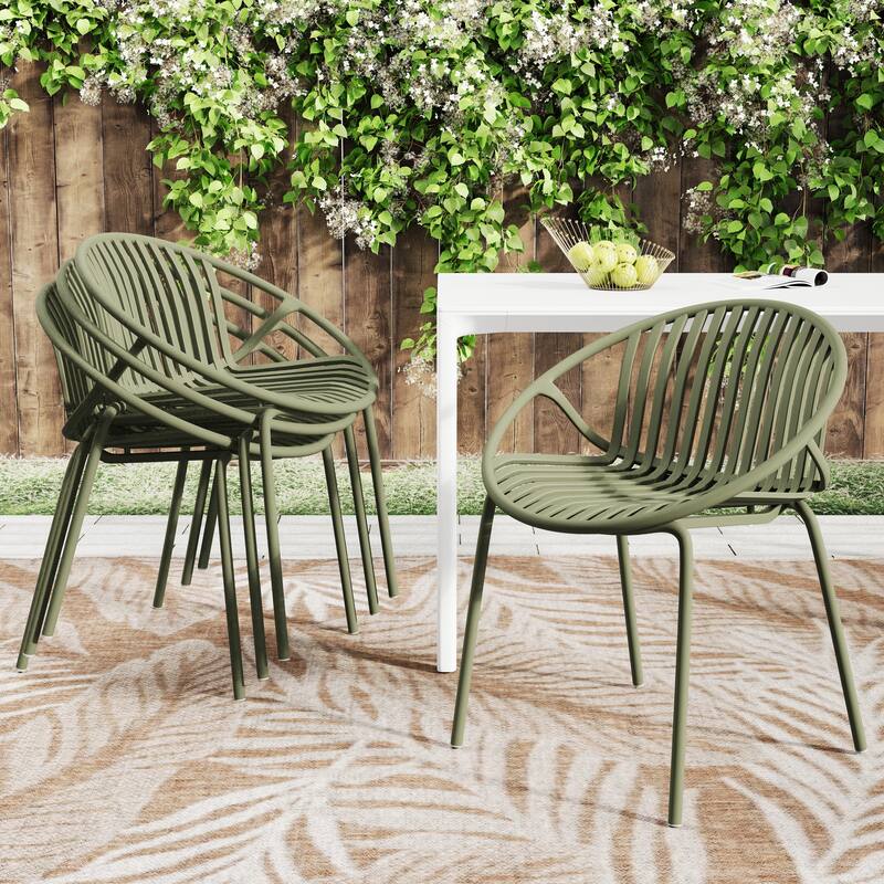 Christopher Knight Home - Lockhart Patio Dining Chair with Metal Legs and Plastic Backrest