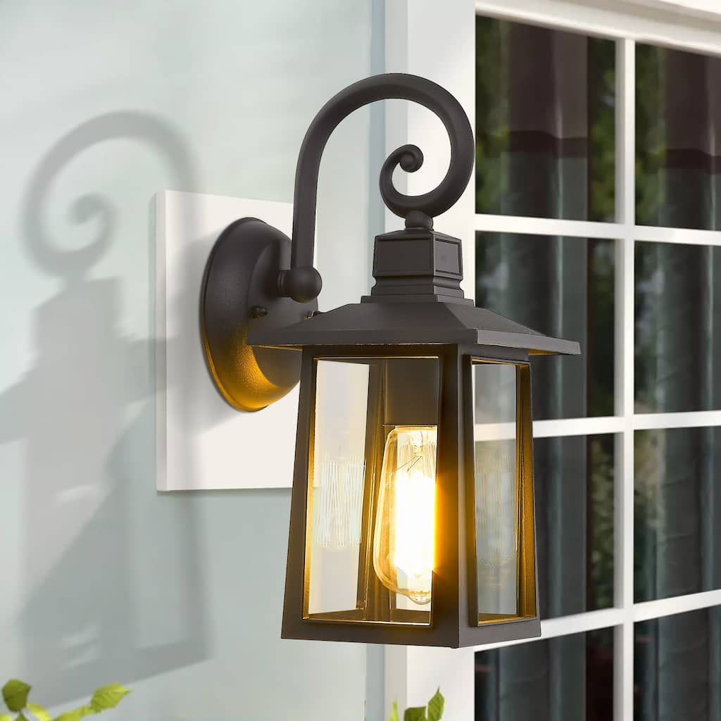 1-Light Black Outdoor Wall Light, Exterior Wall Lantern - 13.7"(H) x 5.9"(W)