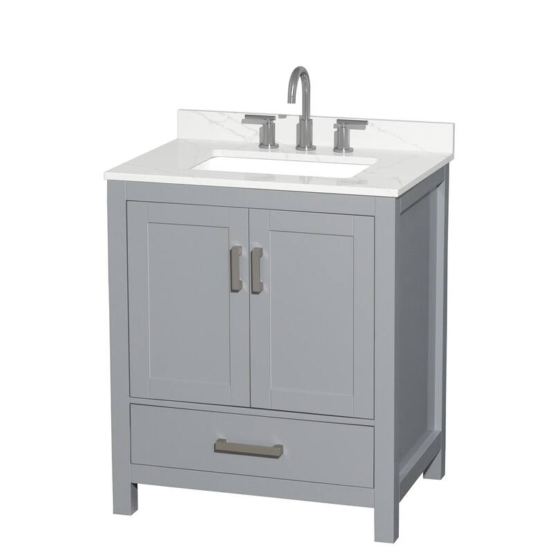 Wyndham Collection WCS141430S-QTZ-US3MXX Sheffield 30" Free Standing - Gray / Giotto Quartz Top / Brushed Chrome Hardware