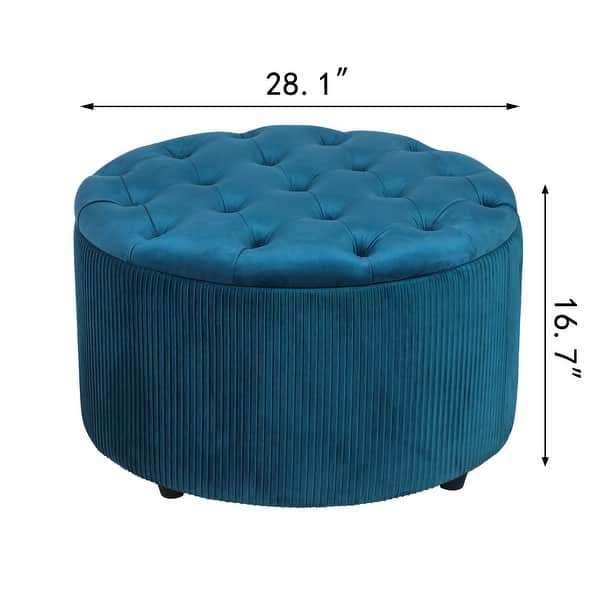 dimension image slide 7 of 9, Adeco Round Storage Ottoman Button Tufted Footrest Stool Bench