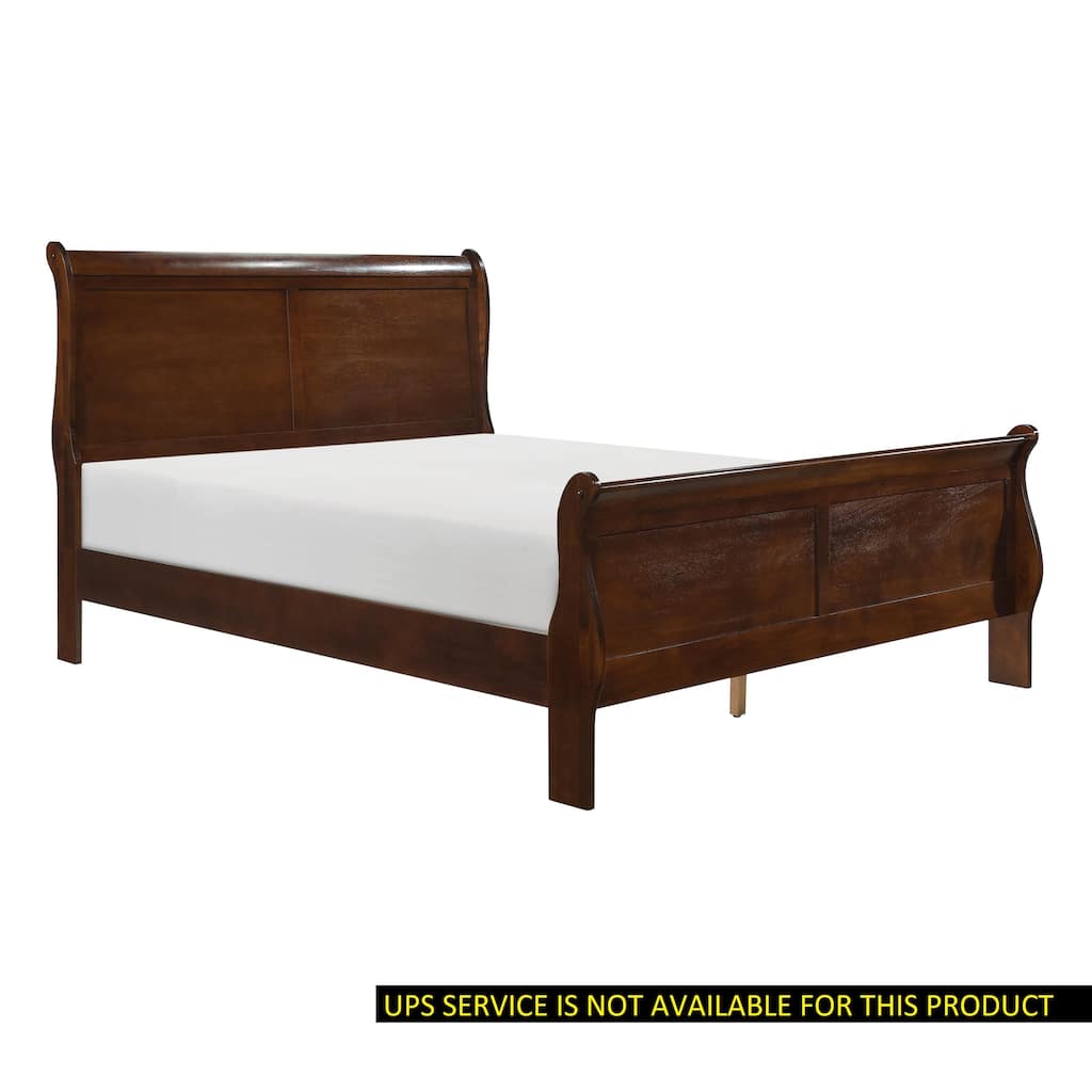 Traditional Queen Size Sleigh Bed in Brown Cherry Finish