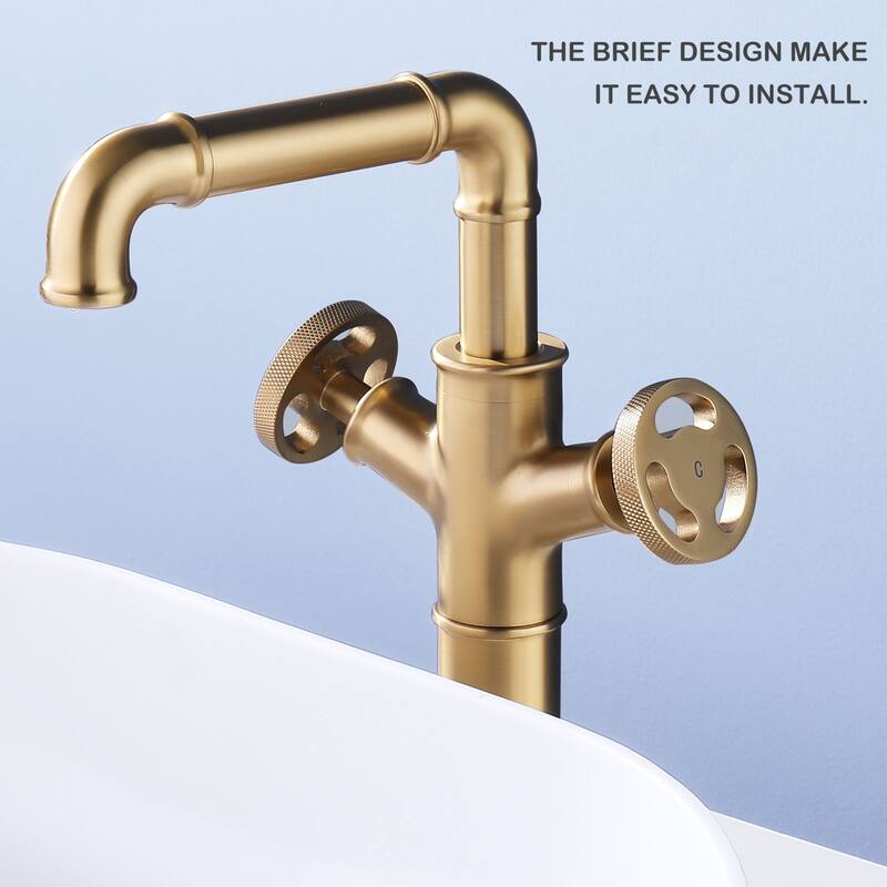 2 Handle Single Hole Matte Black Vessel Sink Bathroom Faucet in Black/Gold